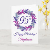 パープルエレガントピンクリース95誕生日 カード (黄色い花)