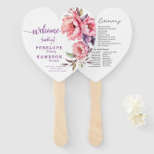 パープルエレガントピンクローズ牡丹結婚式 プログラム ハンドファン (正面&裏面)