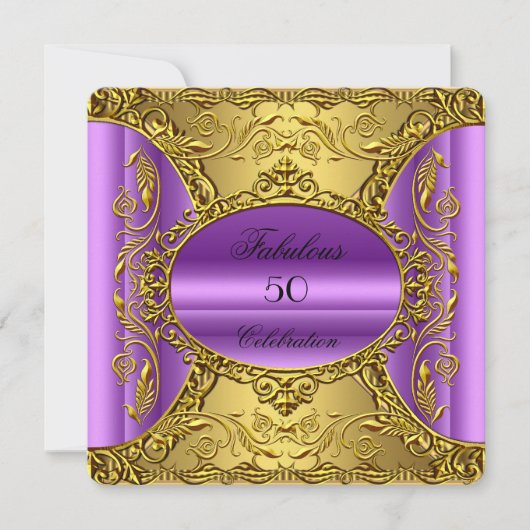 パープルエレガントピンク金ゴールドエリートファブラス50th 招待状 (正面)