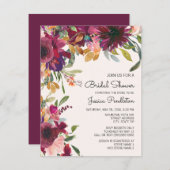 パープルエレガントピンク金ゴールドフローラブライダルシャワー 招待状 (正面/裏面)