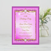 パープルエレガントピンク金ゴールド写真バースデーパーティー 招待状 (スタンド正面)