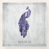 パープルエレガントピーコックガラスパーソナライズされたコースター ガラスコースター (正面)