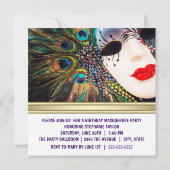 パープルエレガントピーコックマスカレードパーティー 招待状 (裏面)