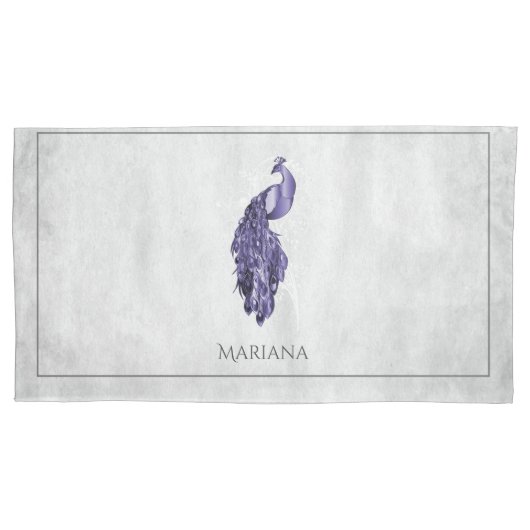 パープルエレガントピーコック枕ケース 枕カバー (正面)