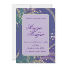 パープルエレガントフェザー結婚式招待状