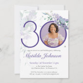 パープルエレガントフォトフローラ30th Birthdayパーティー 招待状 (正面)