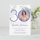 パープルエレガントフォトフローラ30th Birthdayパーティー 招待状 (スタンド正面)