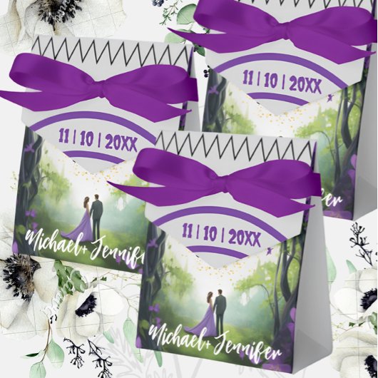 パープルエレガントフォレストカスタムウェディングカスタムフローラ フェイバーボックス