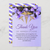 パープルエレガントフラワーズドクターサンキューカード サンキューカード (正面/裏面)