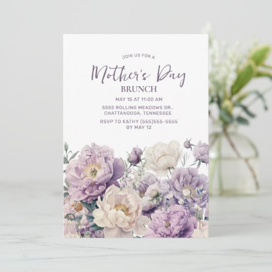 パープルエレガントフラワーマザーズデイブランチ 招待状 (スタンド正面)
