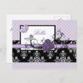 パープルエレガントフローラのビジネスサンキューカード ポストカード (正面/裏面)