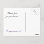 パープルエレガントフローラのビジネスサンキューカード ポストカード (裏面)