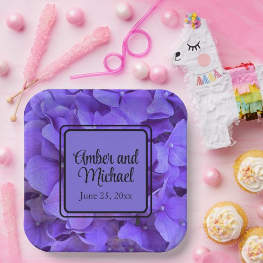 パープルエレガントフローラアジサイ・ラベンダー薄紫 ペーパープレート (パーティー)