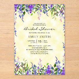 パープルエレガントフローライエローブライダルシャワー アクリル招待状
