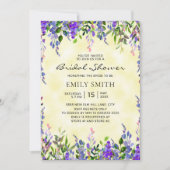 パープルエレガントフローライエローブライダルシャワー 招待状 (正面)