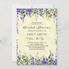 パープルエレガントフローライエローブライダルシャワー 招待状