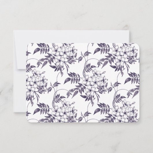 パープルエレガントフローラウェディングレセプションカード (裏面)