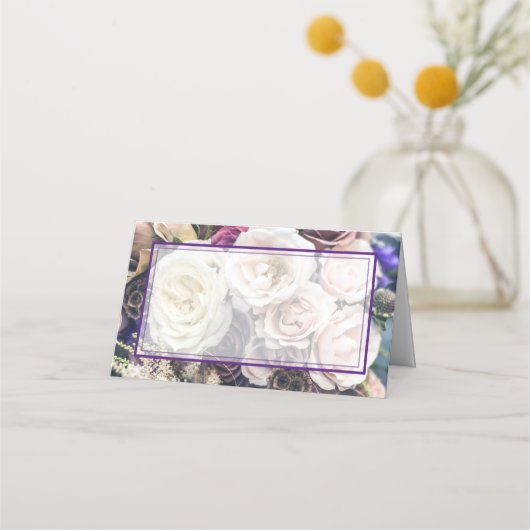 パープルエレガントフローラウェディングレセプション プレイスカード (正面)