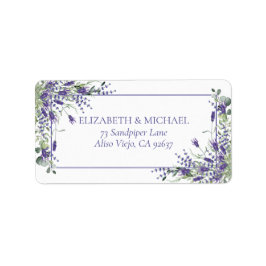 パープルエレガントフローラウェディング差出人住所 ラベル