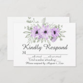 パープルエレガントフローラウェディングRSVPカード サンキューカード (正面/裏面)