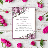 パープルエレガントフローラエイジ誕生日パーティー 招待状