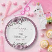 パープルエレガントフローラエイジ誕生日 ペーパープレート (パーティー)