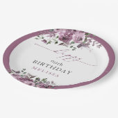 パープルエレガントフローラエイジ誕生日 ペーパープレート (アングル)