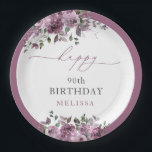パープルエレガントフローラエイジ誕生日 ペーパープレート<br><div class="desc">パープルエレガントフローラ任意の年齢誕生日紙プレート。一致するアイテムが使用可能。</div>