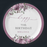 パープルエレガントフローラエイジ誕生日 ペーパープレート<br><div class="desc">パープルエレガントフローラ任意の年齢誕生日紙プレート。一致するアイテムが使用可能。</div>