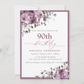 パープルエレガントフローラエイジ誕生日 招待状 (正面)
