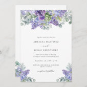 パープルエレガントフローラオールインワンウェディングRSVP 招待状 (正面/裏面)