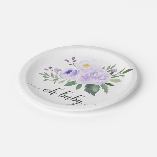 パープルエレガントフローラオ赤ちゃんシャワープレート ペーパープレート (アングル)