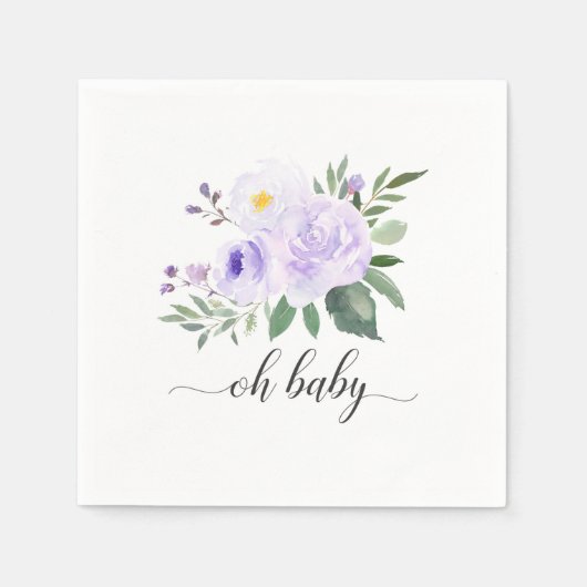 パープルエレガントフローラオ赤ちゃんシャワー スタンダードカクテルナプキン (正面)