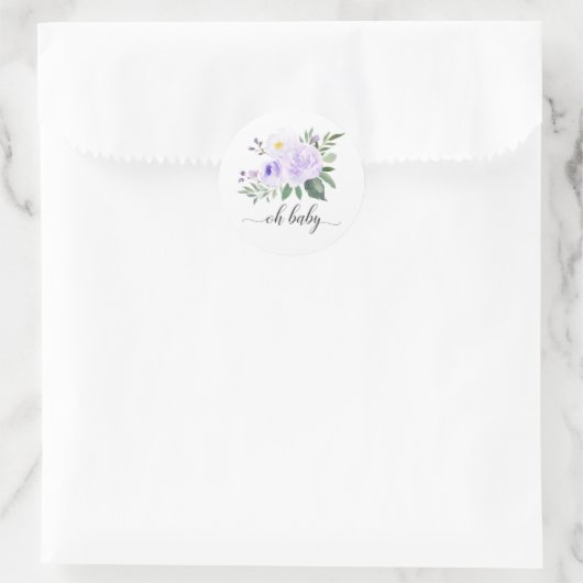 パープルエレガントフローラオ赤ちゃんシャワー ラウンドシール (バッグ)