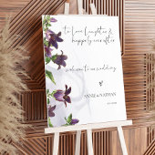 パープルエレガントフローラカスタムウェディングウェルカムサイン ポスター