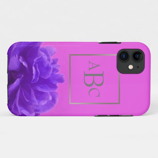 パープルエレガントフローラカスタムシルバーイニシャル Case-Mate iPhoneケース (裏面(横))