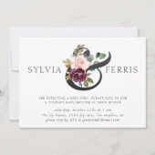 パープルエレガントフローラガールベビーシャワー 招待状 (正面)