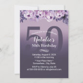 パープルエレガントフローラガール50th誕生日パーティー 招待状 (正面)