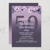 パープルエレガントフローラガール50th誕生日パーティー 招待状 (正面/裏面)