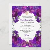 パープルエレガントフローラキンセアニェラ誕生日 招待状 (裏面)