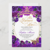 パープルエレガントフローラキンセアニェラ誕生日 招待状 (正面)