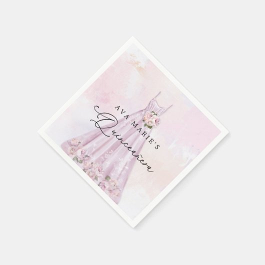 パープルエレガントフローラキンセアニラパーティーナプキンス スタンダードカクテルナプキン (角)