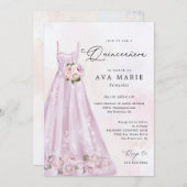 パープルエレガントフローラクインセアニラ誕生日 招待状 (正面/裏面)