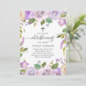 パープルエレガントフローラクロスガール《キリスト教》洗礼式や命名式 招待状 (スタンド正面)