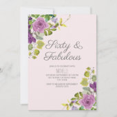 パープルエレガントフローラグリーンつる植物60誕生日 招待状 (正面)