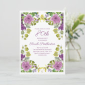 パープルエレガントフローラグリーンつる植物80誕生日 招待状 (スタンド正面)