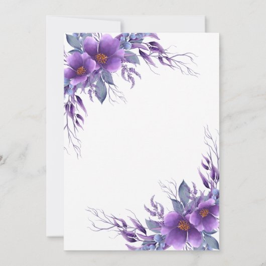 パープルエレガントフローラゴールデンジオメト結婚リ 招待状 (裏面)