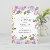 パープルエレガントフローラサプライズ誕生日パーティー 招待状 (スタンド正面)