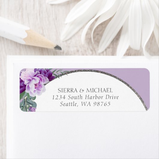 パープルエレガントフローラシルバーアーチ差出人住所 ラベル (インサイチュ)