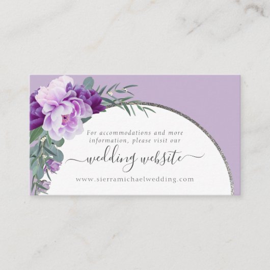 パープルエレガントフローラシルバーアー結婚チのウェブサイト エンクロージャーカード (正面)